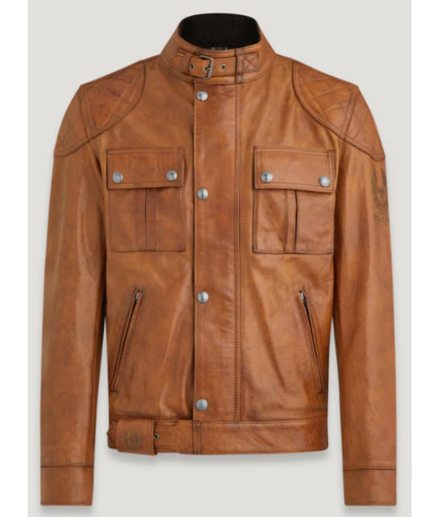 BELSTAFF - BROOKLANDS MOTORCYCLE JACKET - HAND WAXED LEATHER BURNT CUERO